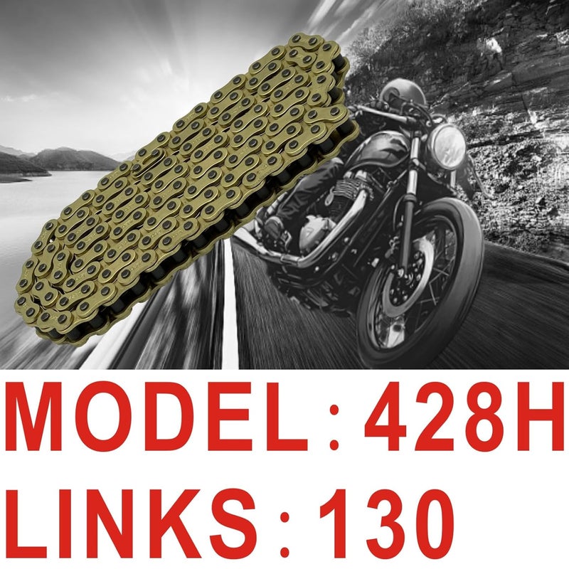 LUSM 428H Motorcycle Gold Chain 130 Links with Chain Breaker for 125 150 200cc Motorcycle Mini Bike Dirt Bike Go Kart Compatible with SSR TaoTao Coolster Apollo Baja Kazuma Chinese ATV - Image 2